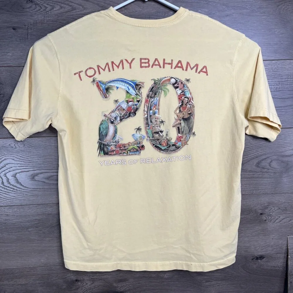Tommy Bahama Shirt Mens XL Yellow 20 Years Of Relaxation Graphic Tee Cotton - Picture 4 of 9